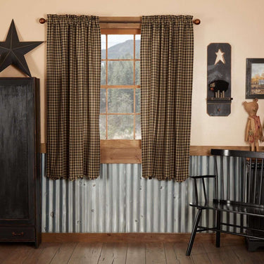 Black Check Scalloped Short Panel Curtain Set of 2 63